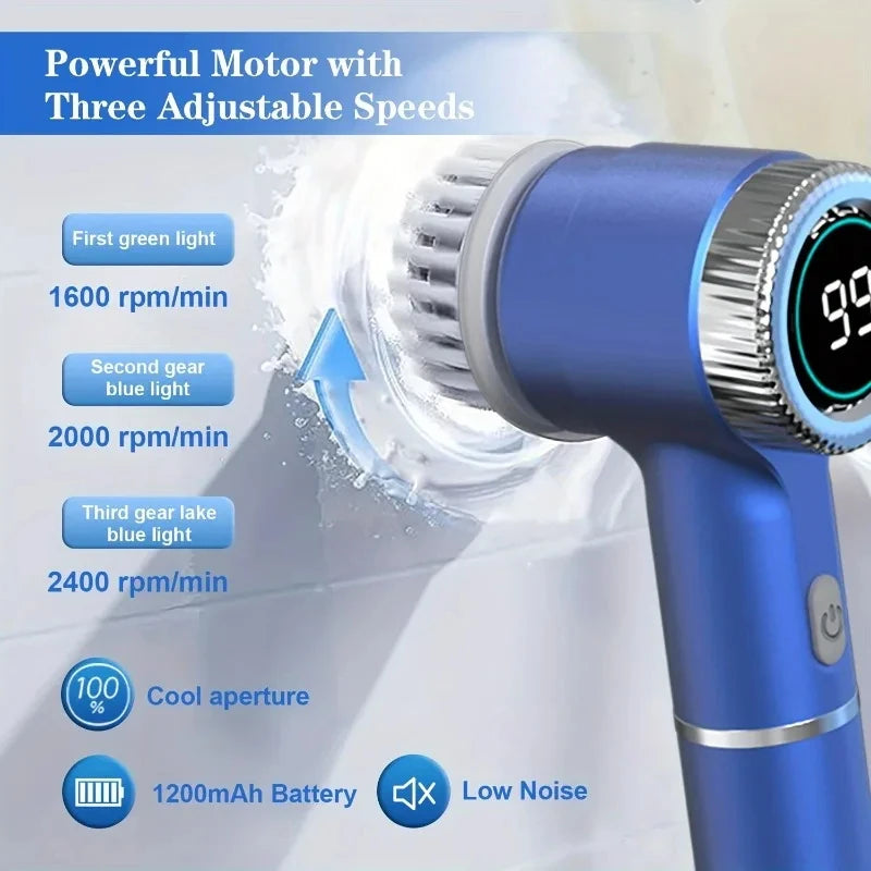 Electric Spin Scrubber With 5 Replaceable Brush Heads, Three-speed Adjustable Handheld Rechargeable Shower Scrubber