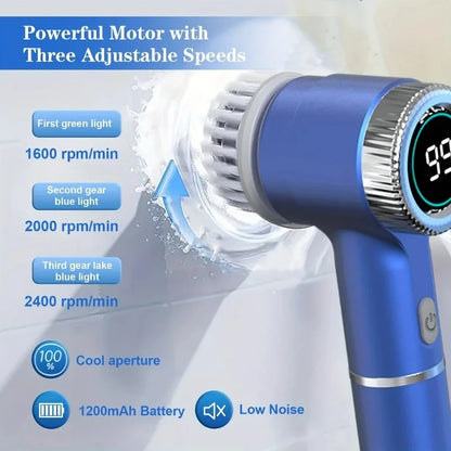 Electric Spin Scrubber With 5 Replaceable Brush Heads, Three-speed Adjustable Handheld Rechargeable Shower Scrubber