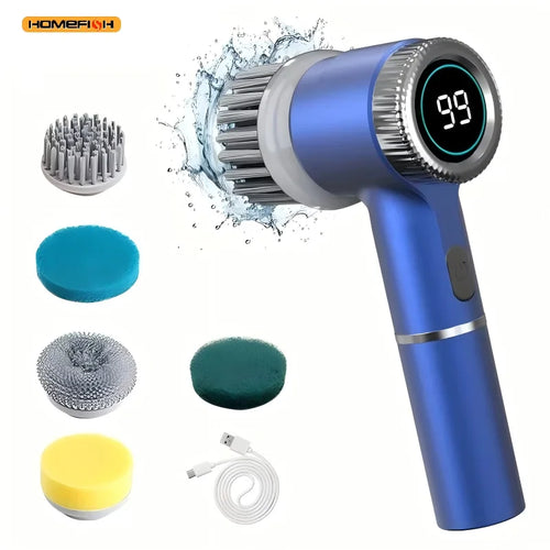 Electric Spin Scrubber With 5 Replaceable Brush Heads, Three-speed Adjustable Handheld Rechargeable Shower Scrubber