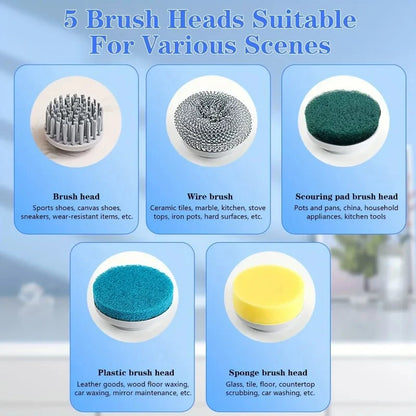 Electric Spin Scrubber With 5 Replaceable Brush Heads, Three-speed Adjustable Handheld Rechargeable Shower Scrubber