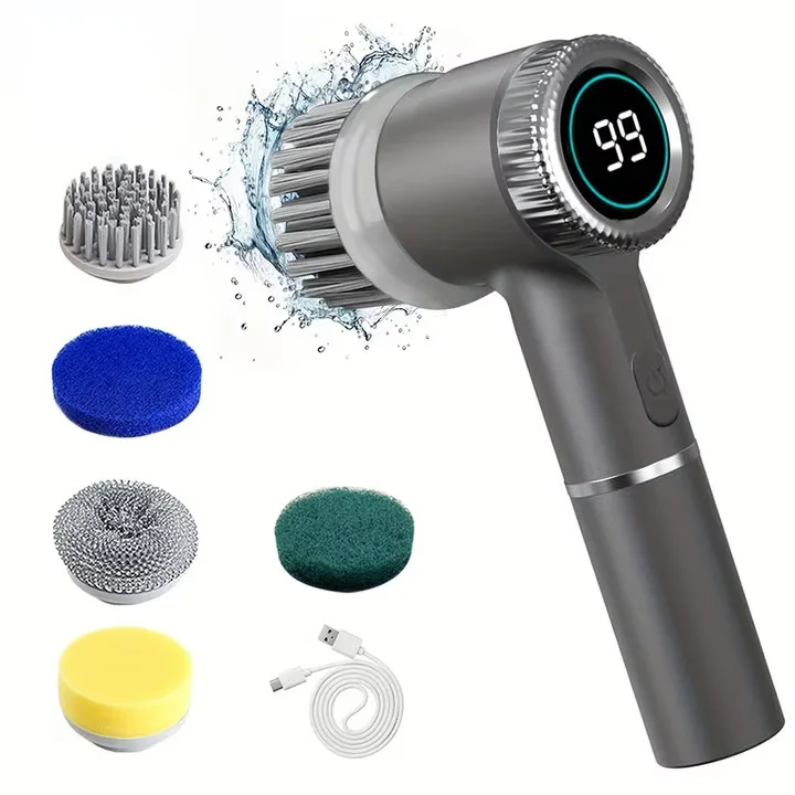 Electric Spin Scrubber With 5 Replaceable Brush Heads, Three-speed Adjustable Handheld Rechargeable Shower Scrubber