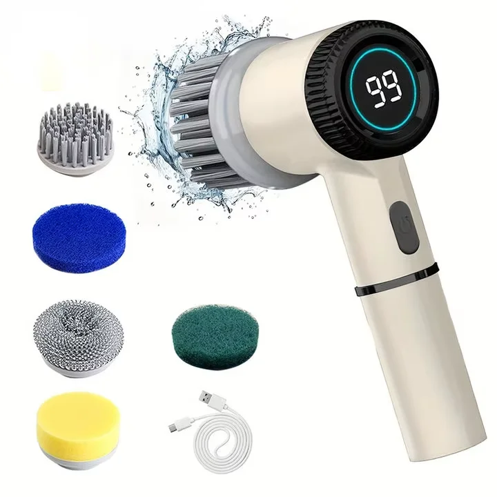 Electric Spin Scrubber With 5 Replaceable Brush Heads, Three-speed Adjustable Handheld Rechargeable Shower Scrubber